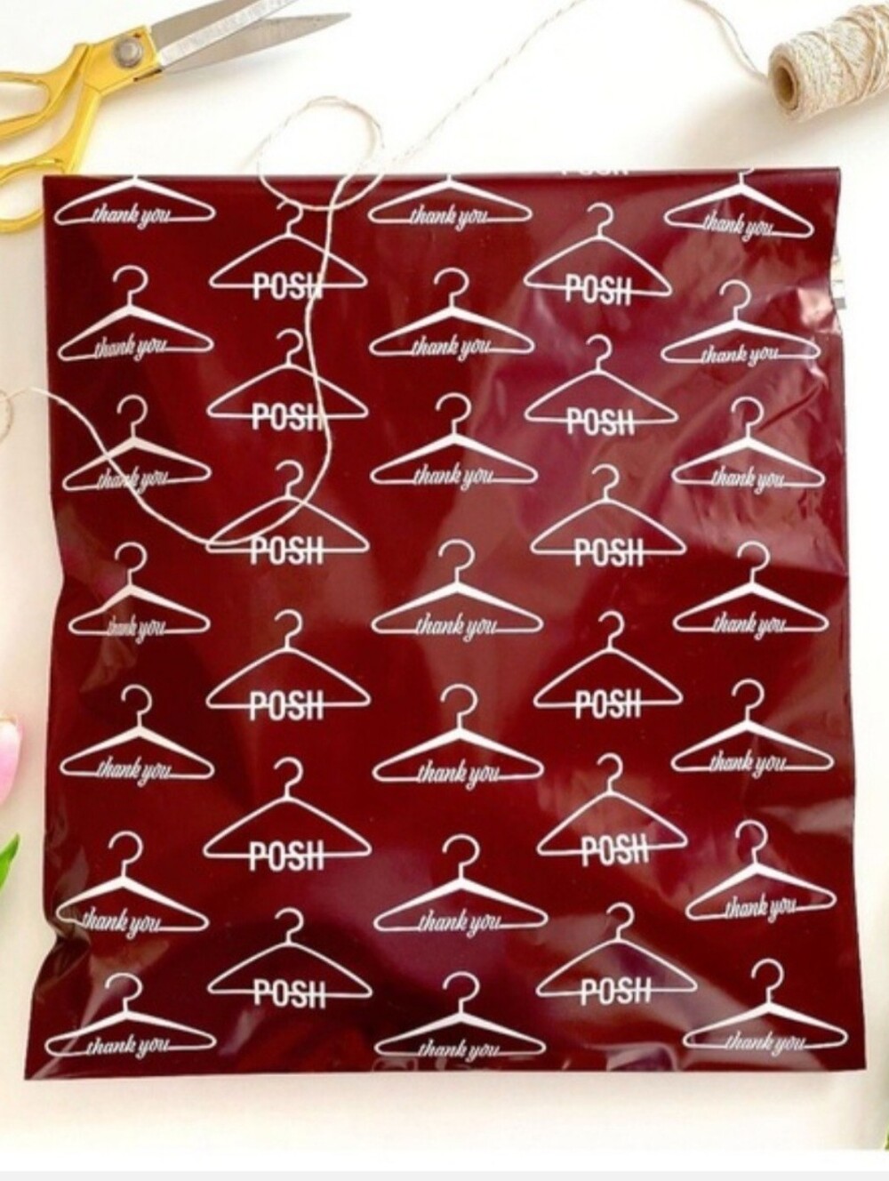 50 Posh Burgundy Poly Mailer with White Hanger Print